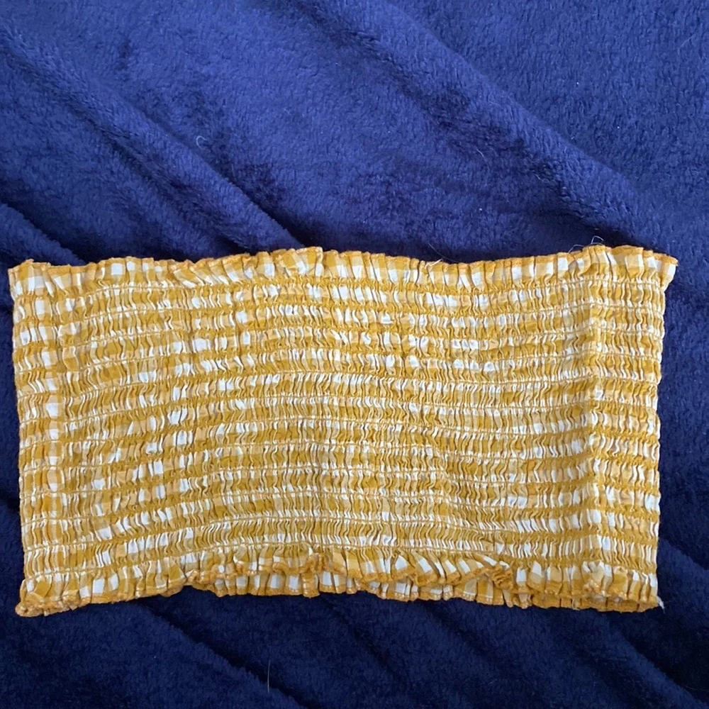 Brandy Melville Yellow/Orange & White Gingham Cropped Tube Top - Picture 3 of 4